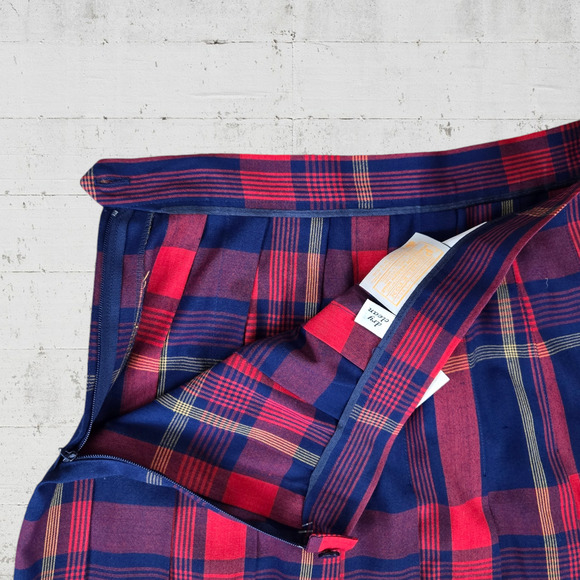 Vintage 70s Pendleton Red Blue Tartan Plaid Wool Midi Pleated Skirt Size 16 NWT - Picture 6 of 8